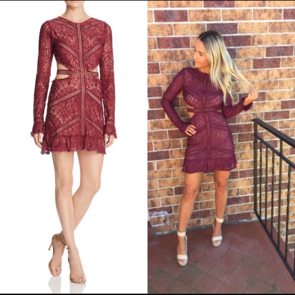 For Love & Lemons NWT Burgundy Lace Cutout Dress